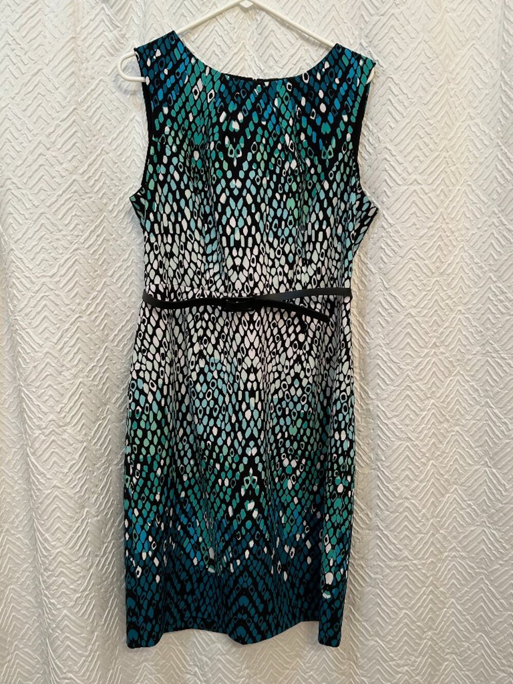 NWT Connected Apparel Women's Sheath Dress Turquoise/Black Print Size 14